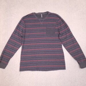 Volcom Abbub Thermal Mens Large Gray Striped Long Sleeve Pocket T-Shirt